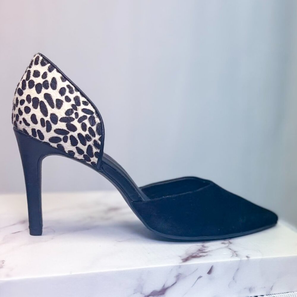 Seychelles‎ Black Suede Snow Leopard Calf Fur D'Orsay Heels Womens Mobwife